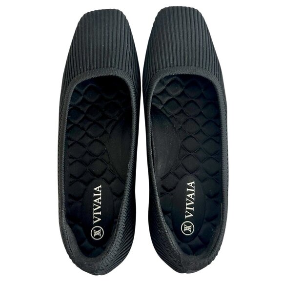 VIVAIA Women’s Black Ribbed Canvas Square-Toe Chunky Heel Pumps Size 5.5-6/ EU36 - Picture 4 of 9